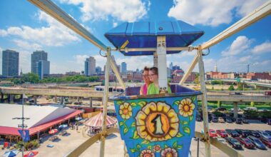 The Blue Cross RiverRink Summerfest features an outdoor roller-skating rink and boardwalk-style rides and attractions.
