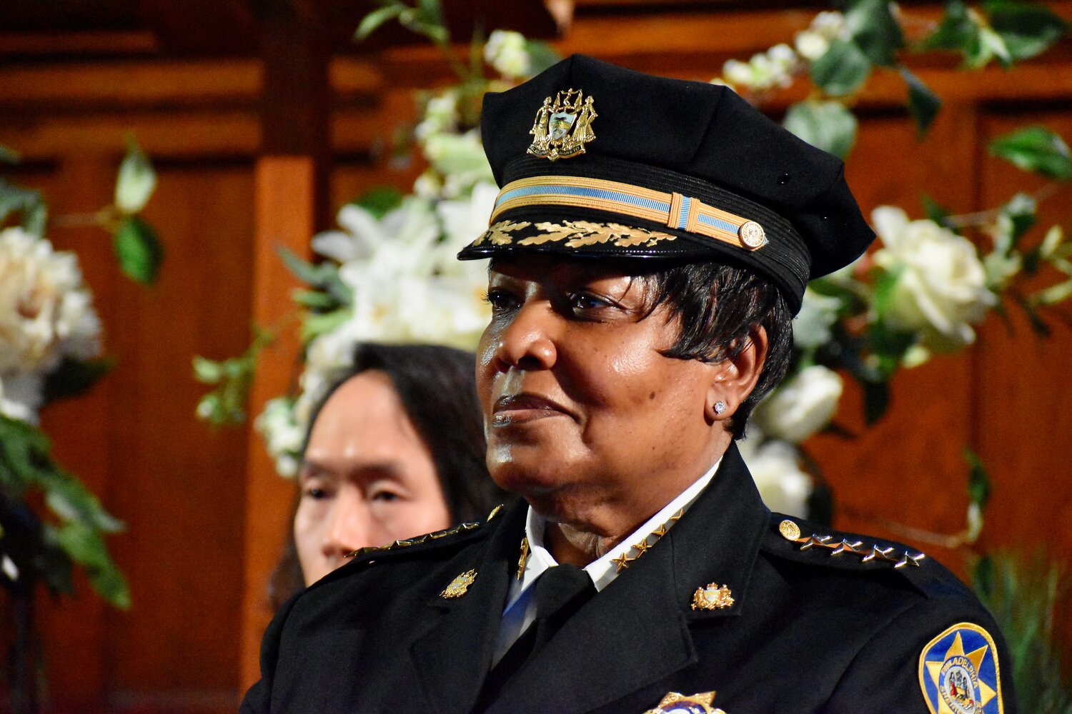 Sheriff Rochelle Bilal looks on during a news conference  Wednesday, Jan. 14, 2026, at Salt and Light Church in Kingsessing.