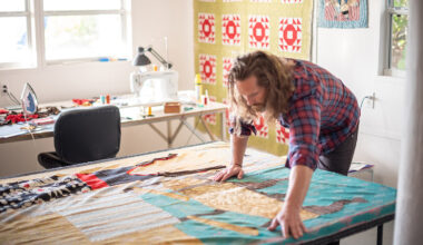 Jesse Krimes is shown at work in his studio.