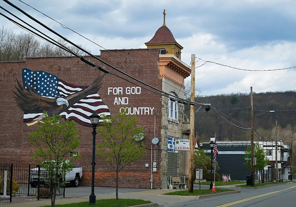 Downtown Archbald, PA is seen above. Archbald is experiencing a contentious boom in proposed AI data center projects. Recent developer activity has caused massive local political change, with several council members resigning amid resident outrage <span class="image-credit">(Heather Ainsworth for The Washington Post via Getty Images)</span>