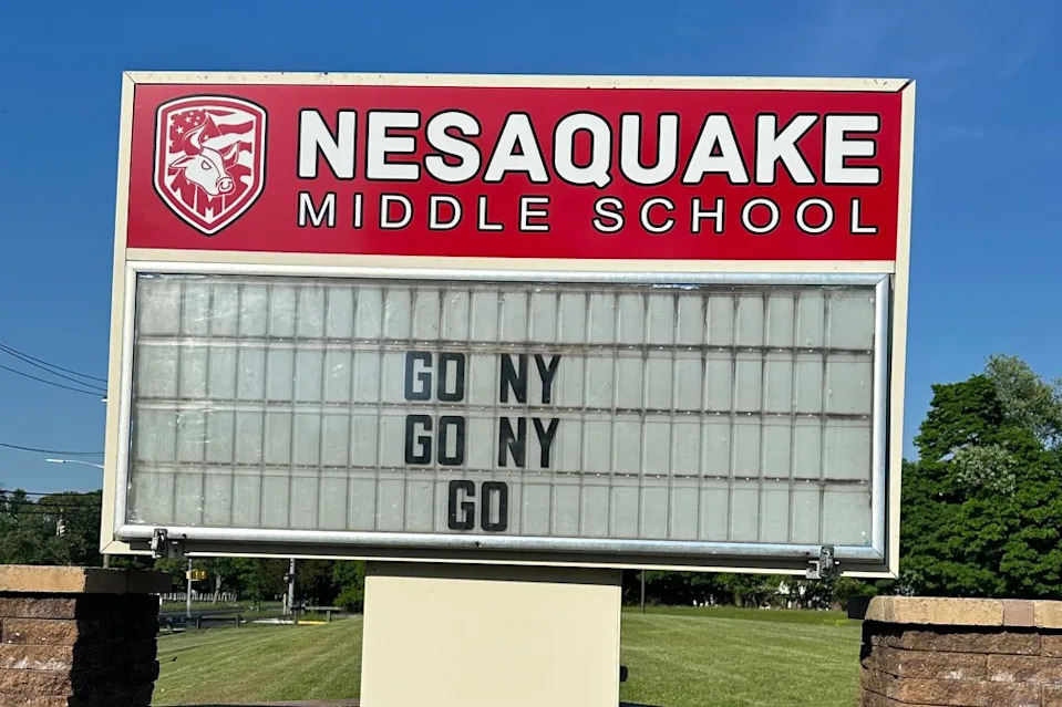 McCabe changed the school’s sign to support the team. Obtained by NYPost