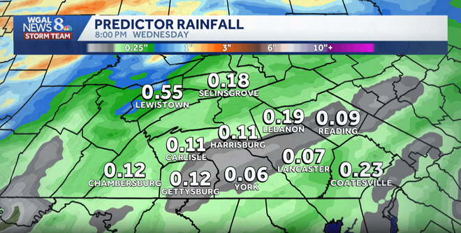 Rain totals across south-central PA weather graphic