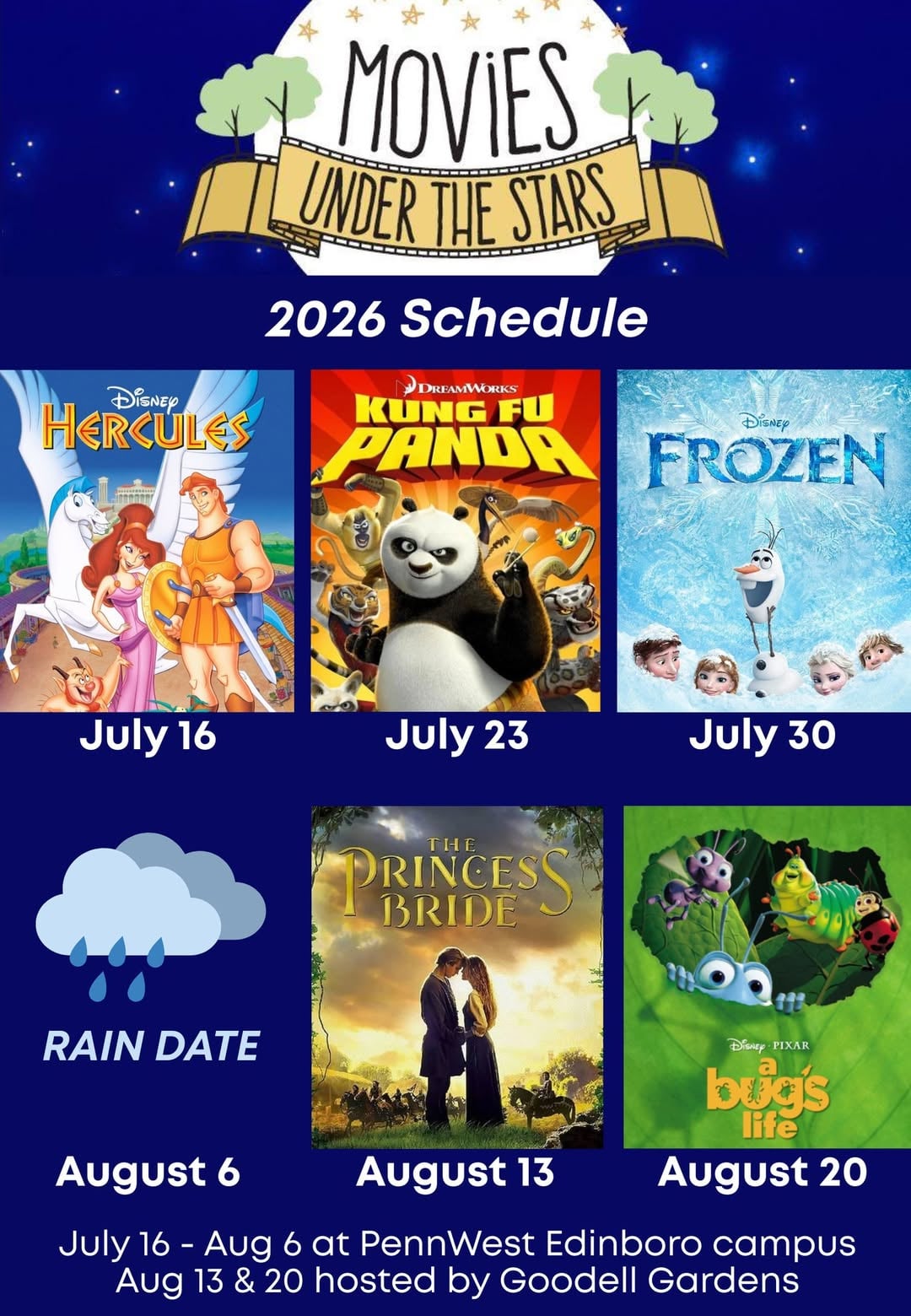 PennWest Edinboro 2026 Movie Under the Stars schedule
