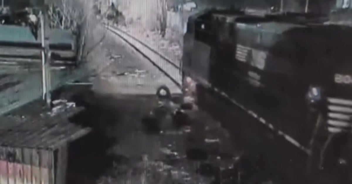 Video shows freight train plow through illegally dumped tires on North Philadelphia tracks