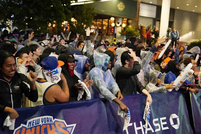 Fans outside MSG after the Knicks’ Game 2 win. Christopher Sadowski for NY Post