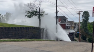 Water shoots from ground after main break in Pittsburgh neighborhood
