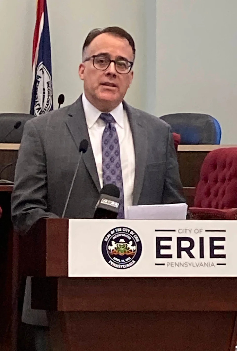 Troy Rivetti, the U.S. attorney for the Western District of Pennsylvania, speaks at a news conference at City Hall on May 18, at which he announced the indictment of 15 people on drug charges
