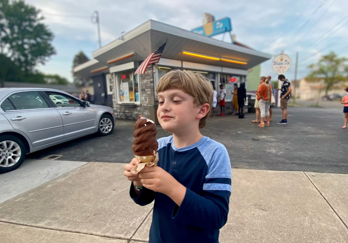 Child enjoying cone at Whippy Dip in Erie PA