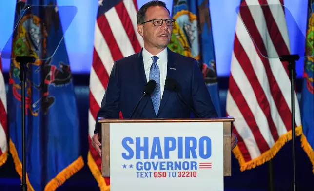 Pennsylvania Gov. Josh Shapiro speaks at an election night watch party in Warminster, Pa., Tuesday, May 19, 2026. (AP Photo/Matt Rourke)