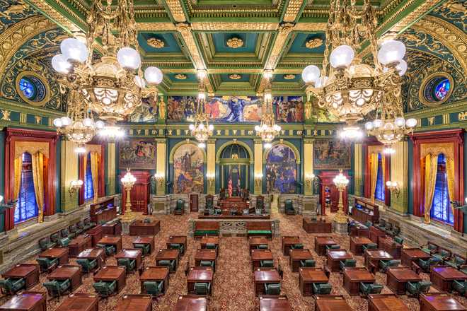 Pennsylvania State Capitol Harrisburg, Pennsylvania - November 23, 2016: The Chamber of the House of Representatives in the Pennsylvania State Capitol.