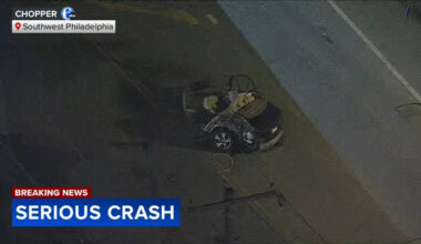 Car split in half after crash in Southwest Philadelphia