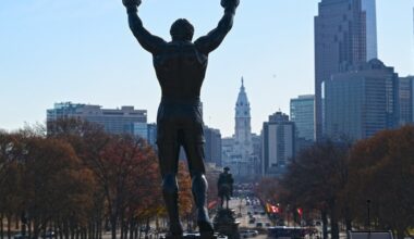 The Rocky statue is shown on Tuesday, Dec. 3, 2024 at the top of the steps of the Philadelphia Museum of Art in Philadelphia, Pa. Sylvester Stallone lends his Rocky statue to the city for Rocky Fest and it will be placed on top of the steps of the Philadelphia Museum of Art, where it was in Rocky III, for a month.