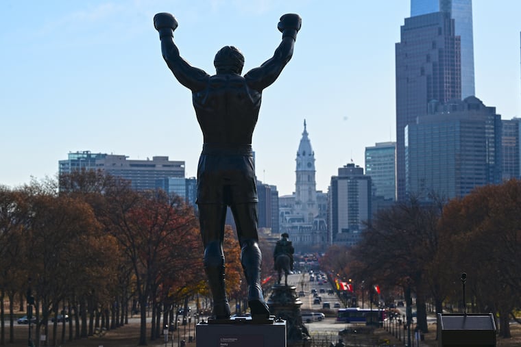 The Rocky statue is shown on Tuesday, Dec. 3, 2024 at the top of the steps of the Philadelphia Museum of Art in Philadelphia, Pa. Sylvester Stallone lends his Rocky statue to the city for Rocky Fest and it will be placed on top of the steps of the Philadelphia Museum of Art, where it was in Rocky III, for a month.