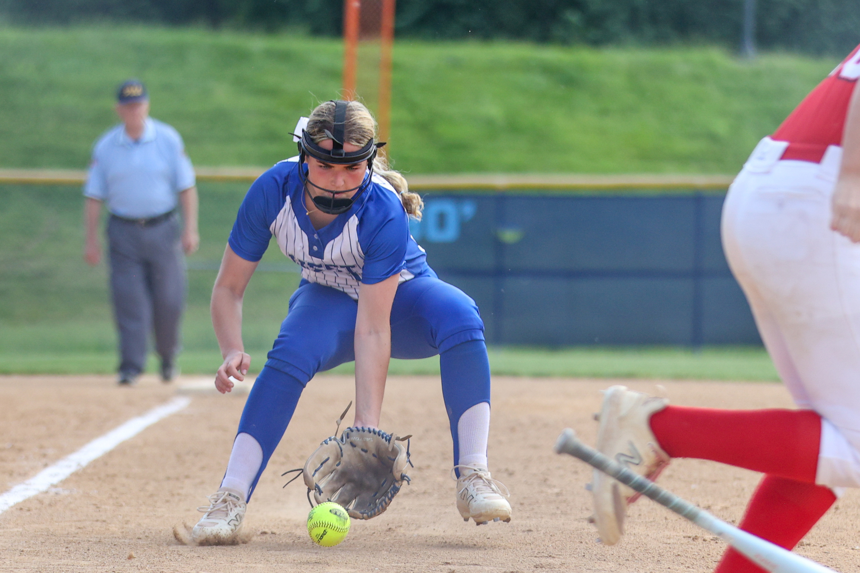 West Scranton’s Sophia Deluca fields a bunt in the PIAA...