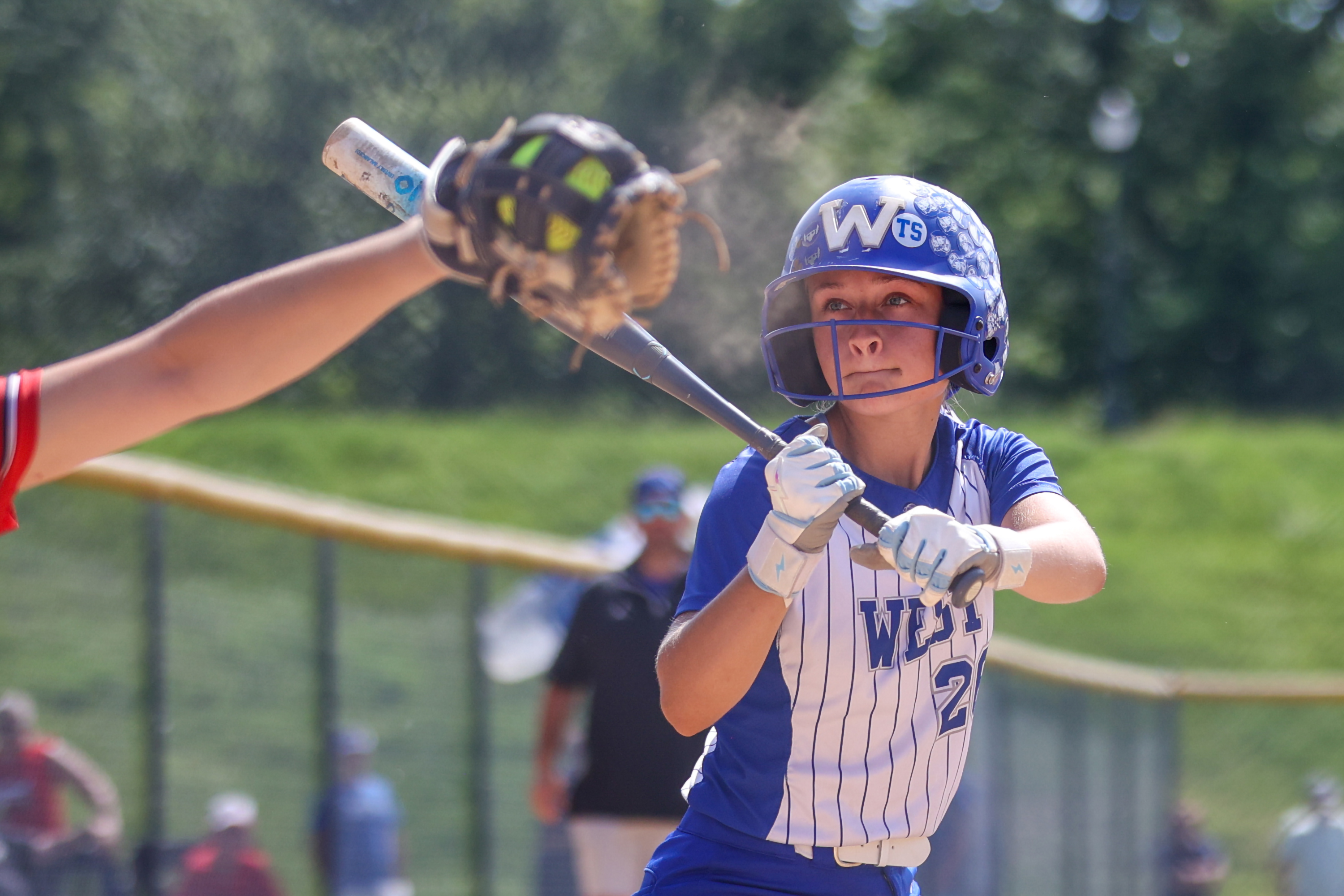 West Scranton’s Julia Farkaly watches the ball into the catcher’s...