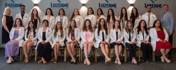 First-year students are, from left, first row, Aislin Lynn, Wilkes-Barre; McKenna Nay, Ashley; Esmeralda Sosa, Brooklyn; Andrea Lopez, Montrose; Emily Kosciuk, Lake Ariel; Mara Hughes, Scranton; Mercedes Pacheco, Pittston; Meaghan Mizenko, Drums; Emily Heffner, Kingston; Gabrielle Vencak, Wapwallopen; Adrianny Moran Yuli, Dominican Republic; second row, Elian Baez, Hazleton; Kaley Ellard, Plymouth; Jenna Winkler, Weatherly; Huntyr Eichhorst, Drums; Nancy Morris, Wilkes-Barre; Estefany Veras, Wilkes-Barre; Carlas Sevorino, Wilkes-Barre; Genesis Rios, Hazleton; Jordan Porasky, Dallas; Robyn Gaeta, Barnesville; Ethan Fernandez, White Haven; John Yudichak, LCCC president. SUBMITTED