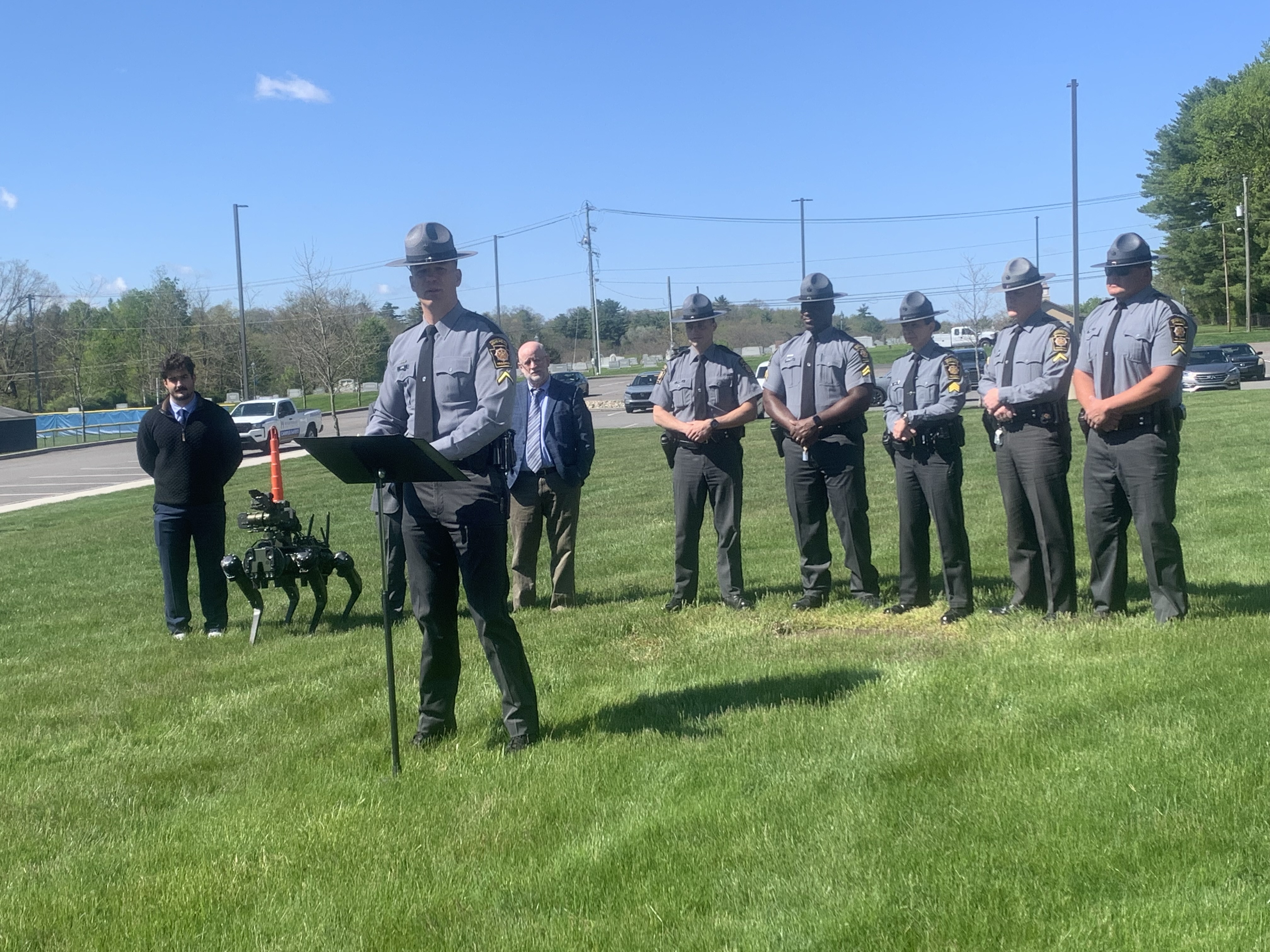 State Trooper First Class Clint Long at a ceremony announcing...