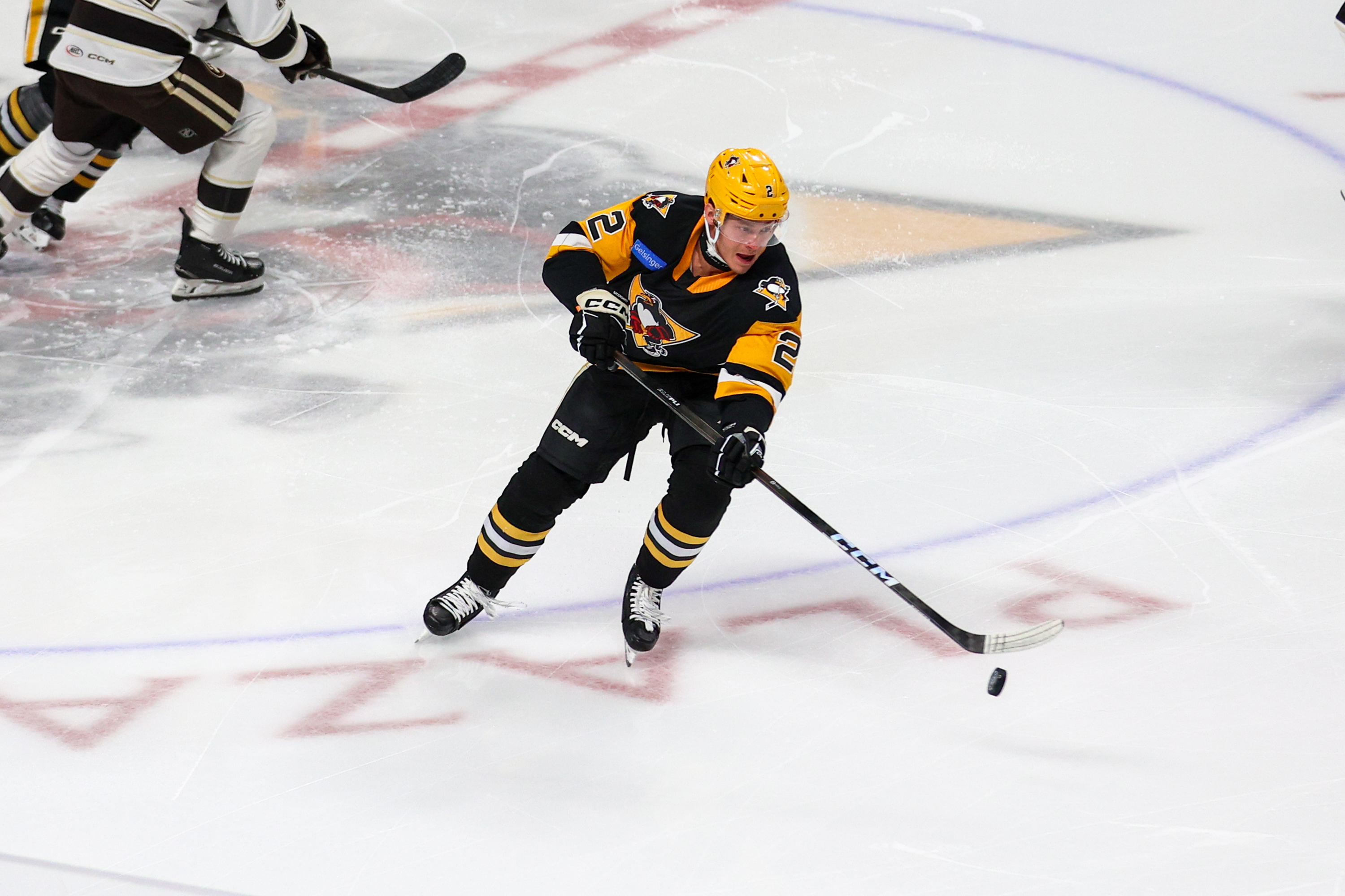 Wilkes-Barre/Scranton’s Rutger McGroarty (2) takes the puck down the ice...