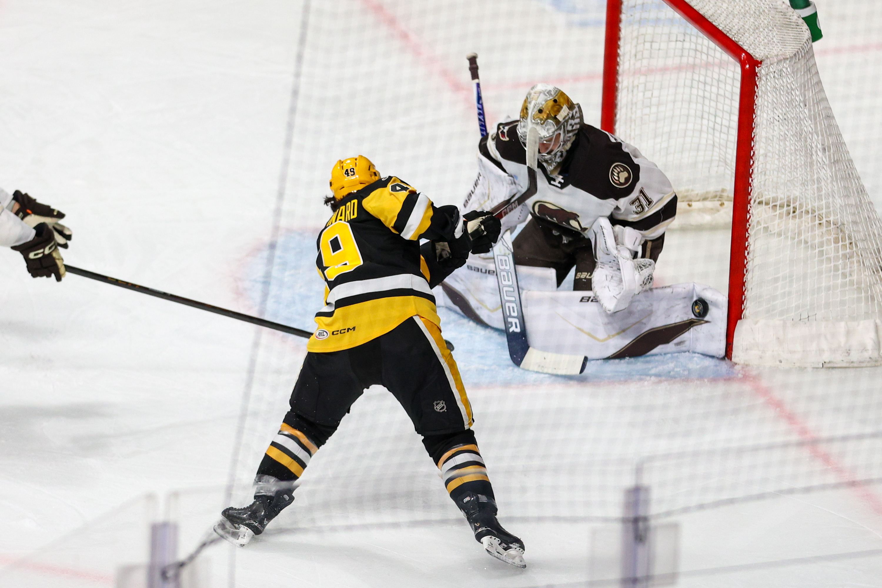 Wilkes-Barre/Scranton’s Rafaël Harvey-Pinard takes a shot during Game 2 of...