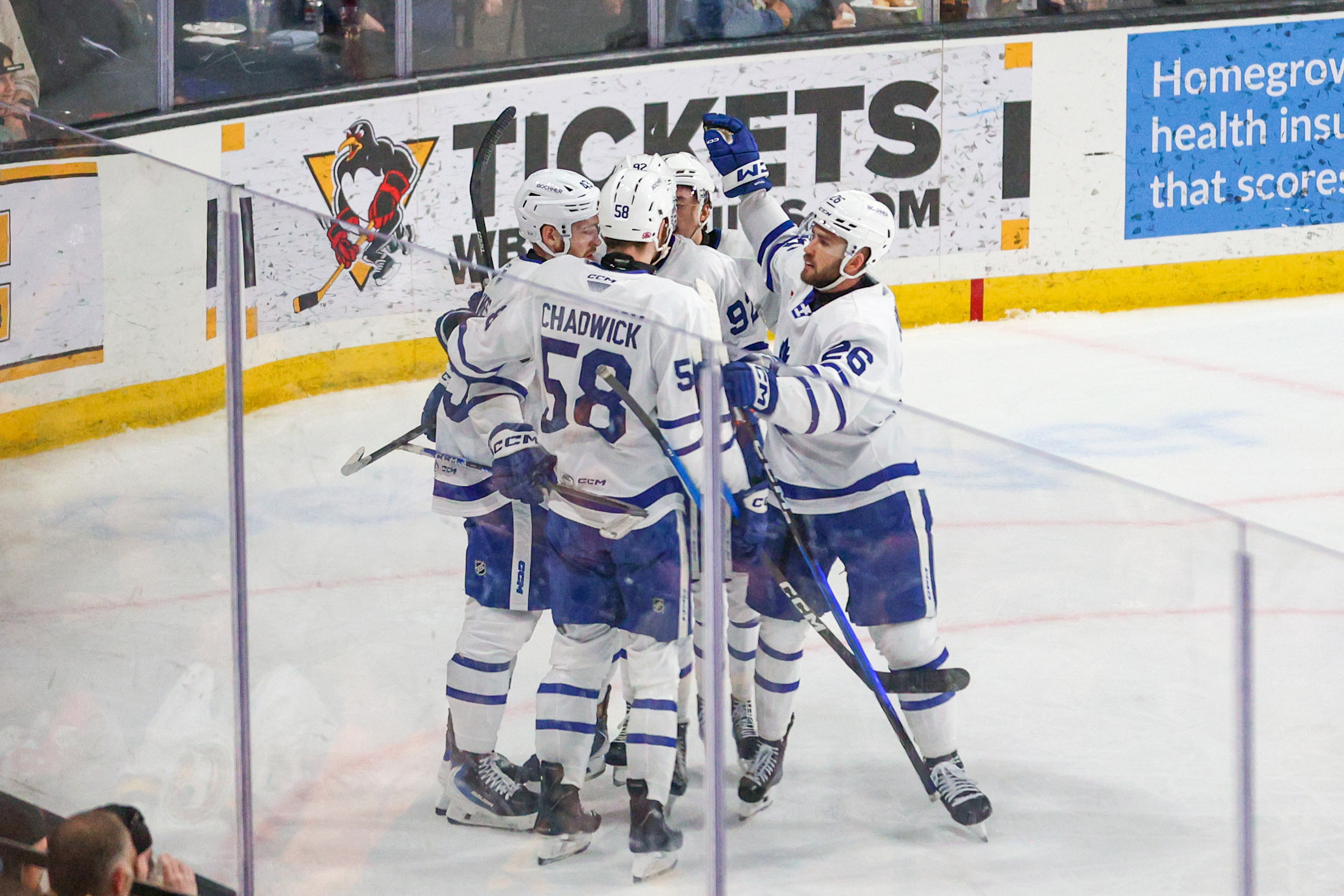 The Toronto Marlies celebrate after scoring first during Game 2...