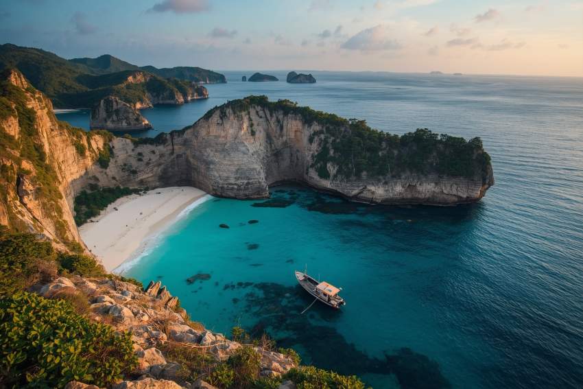 Beautiful view of carnaza island's hidden beach and turquoise waters.