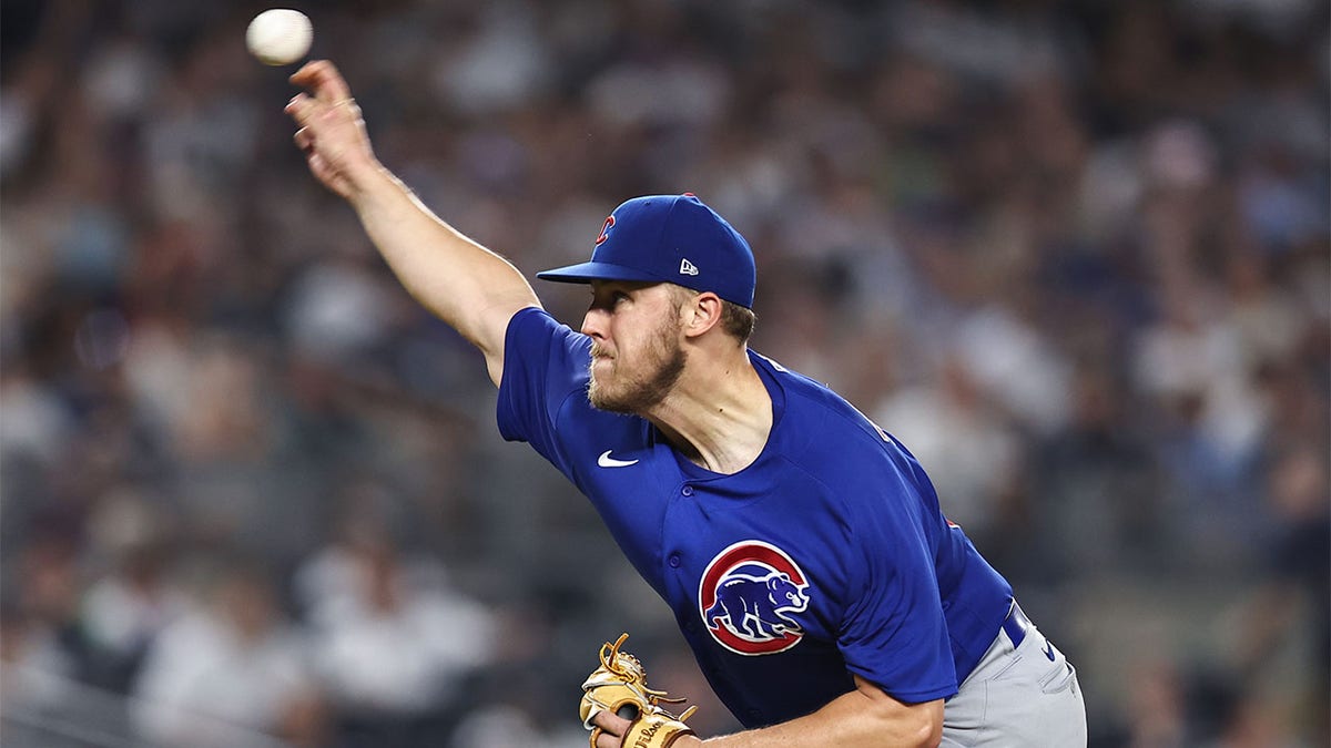Jameson Taillon pitching for the Chicago Cubs at Yankee Stadium.