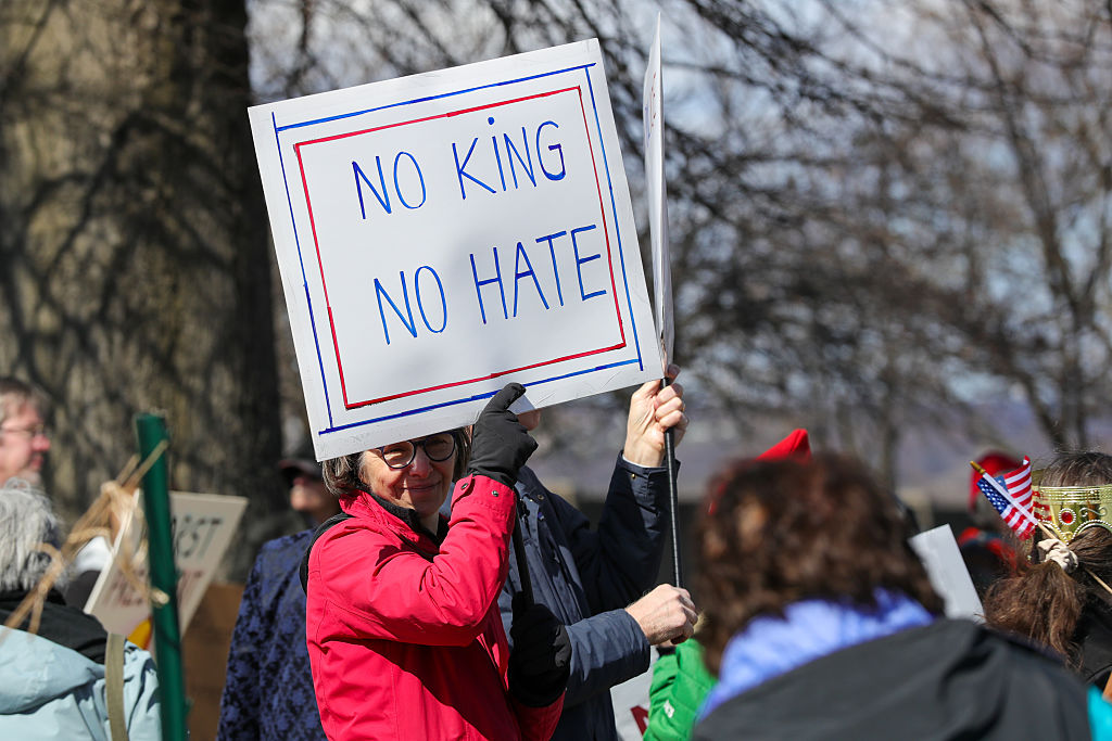 SUNBURY, PENNSYLVANIA, UNITED STATES - 2026/03/28: Protesters gathered at Riverfront Park for a "No Kings" protest against the Trump administration and its policies. Organizers said the local rally was one of more than 3,300 sister demonstrations held nationwide.