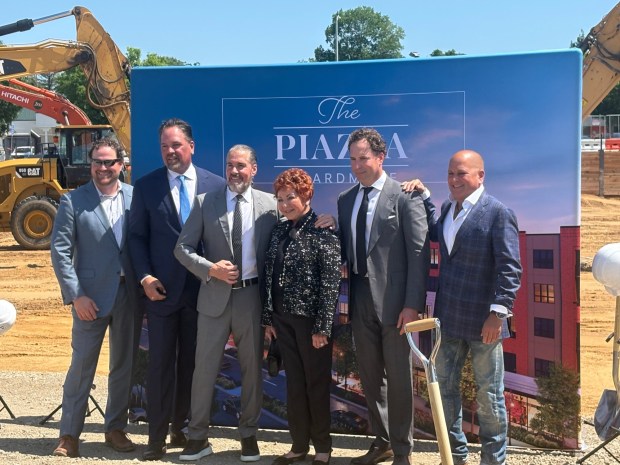 The Piazza family after breaking ground on The Piazza at Ardmore, a massive mixed-use development on Ardmore Avenue. The project will transform a full city block, bringing 270 luxury residences and 30,000 square feet of ground-floor retail to the Main Line. (MediaNews Group Photo)