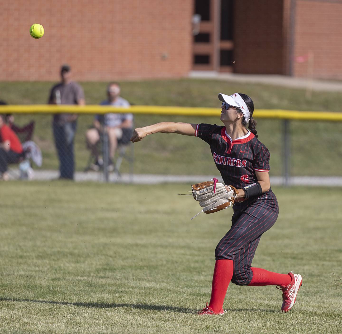 Erie-Prophetstown’s Ava Grawe guns down a runner at the plate against Morrison Thursday, May 14, 2026.