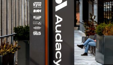 Outside the offices of Audacy Inc. at 2400 Market St. in January.