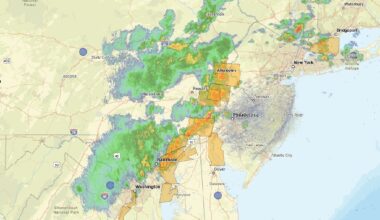 Severe Thunderstorm Warnings have been issued for portions of Pennsylvania, New Jersey, and New York as a line of storms moves through the region. Image: NWS