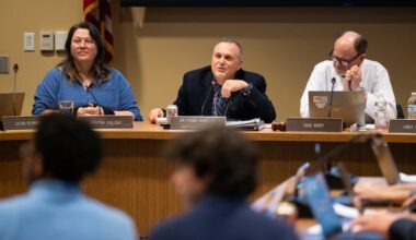 Frank Ranelli, center, superintendent of the Lower Merion School District, speaks at an April 20 school board meeting at the district administration building.