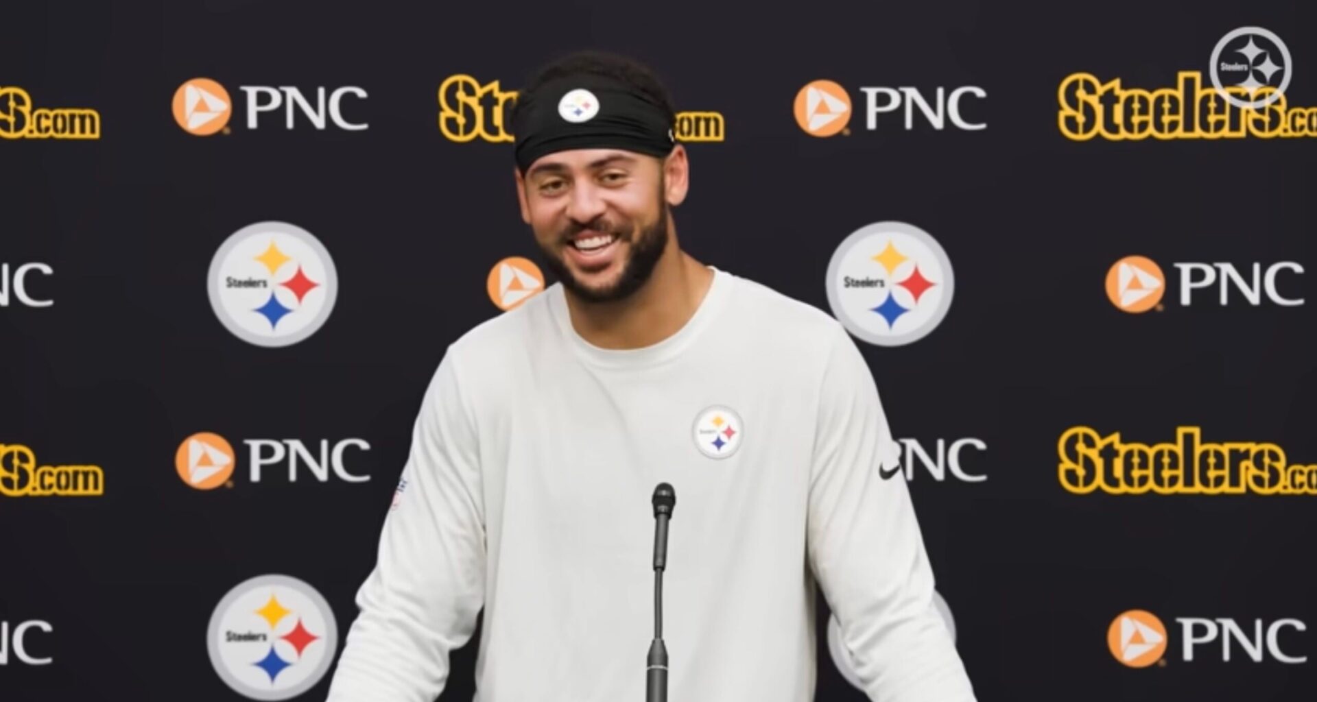 Pittsburgh Steelers WR Michael Pittman Jr. speaks to the media during OTAs, 5/18/2026.