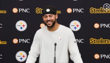 Pittsburgh Steelers WR Michael Pittman Jr. speaks to the media during OTAs, 5/18/2026.