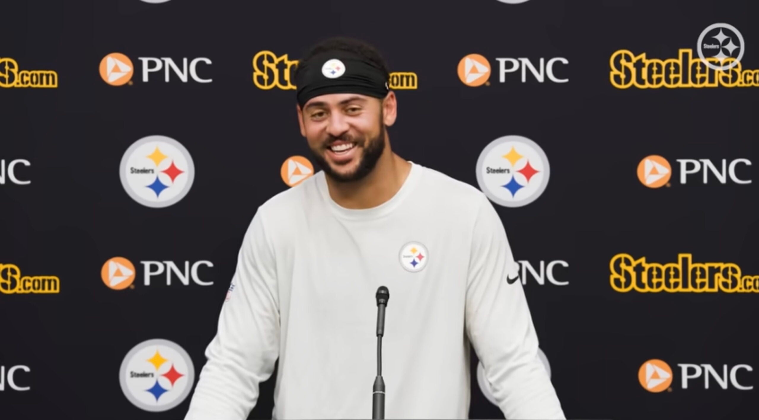 Pittsburgh Steelers WR Michael Pittman Jr. speaks to the media during OTAs, 5/18/2026.