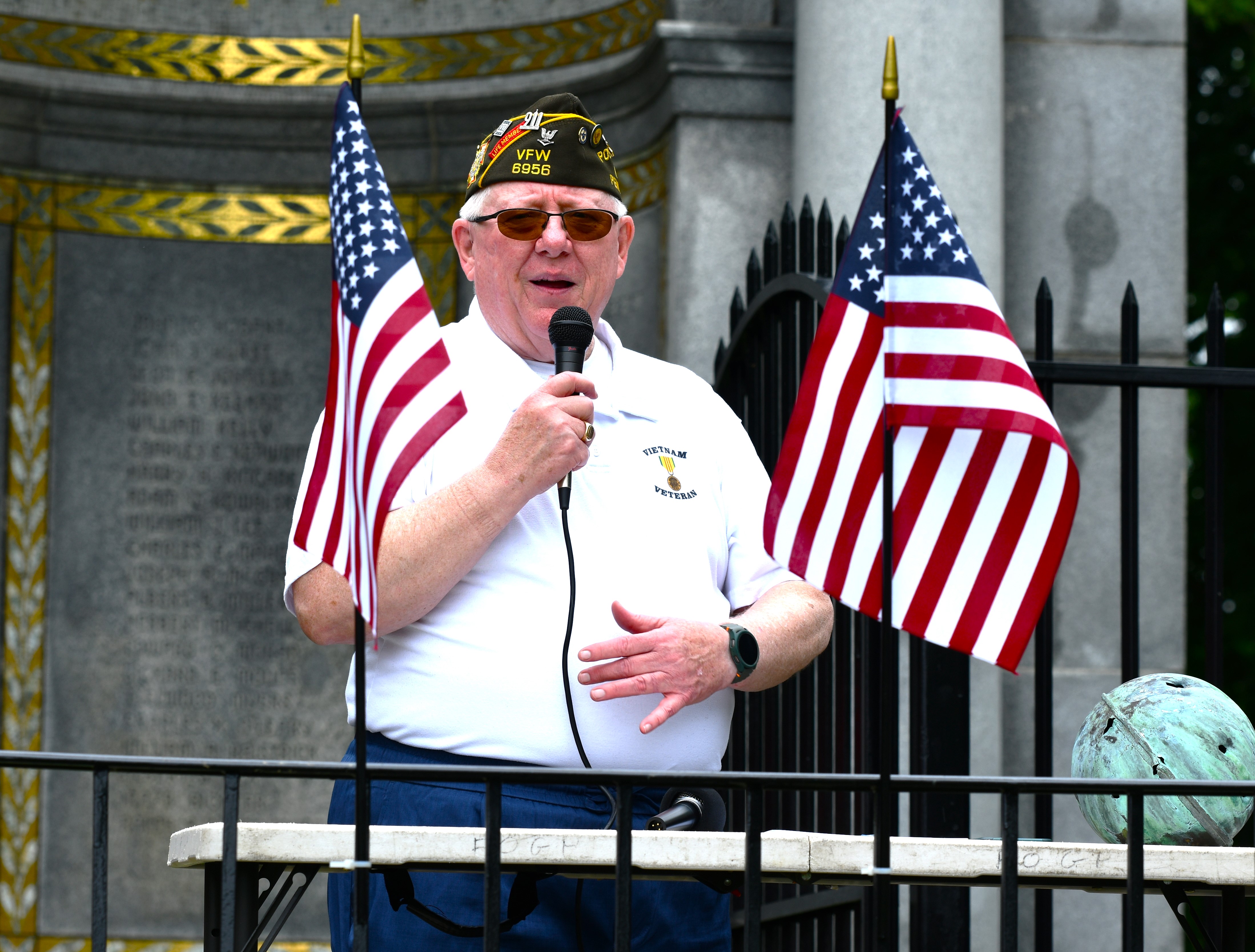21st Ward Veterans Assn. President Bruce Hoffman shows his deep...