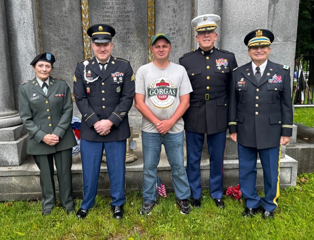 Lyda Doyle, Chuck Foley, James Dougherty, Larry Henigan, and James Browne all played a part in making the ceremony first rate. (Photo by Rick Cawley)