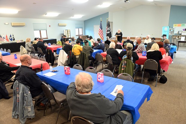Dianne Simmons leads a memorial dedication service on Saturday, May 9, 2026, at Friedens UCC in Oley for Lt. Col. Ralph H. Angstadt, who is Missing in Action in Vietnam. (BILL UHRICH/READING EAGLE)