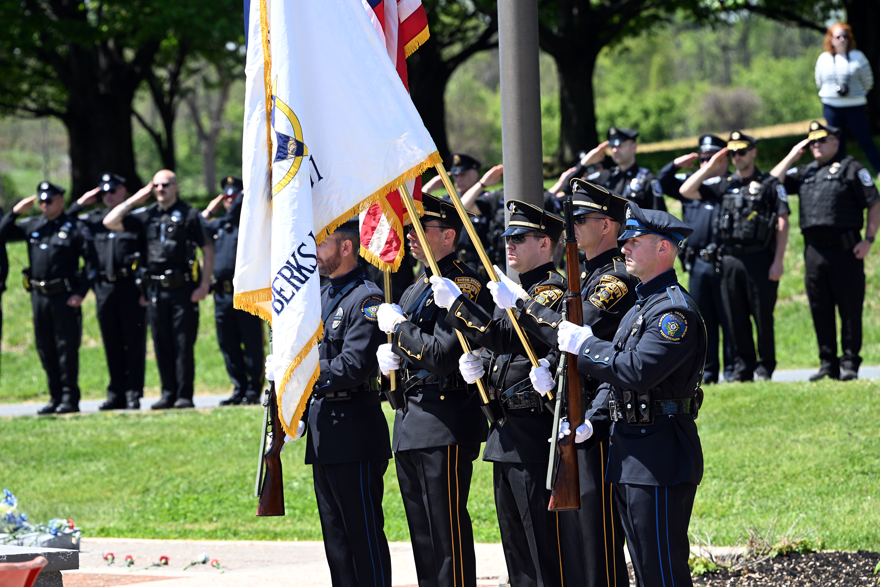 The Berks Lodge and Berks County Sheriff’s Honor Guards salute...