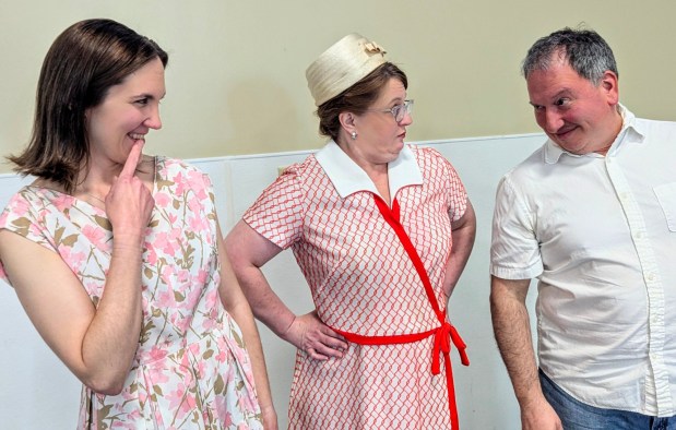 Emily Hershey, Allison Schiding, and Sean C. Hafer in the Reading Community Players production of "Harvey" at the WCR Center for the Arts June 5 to 7. (Photo courtesy of Megan Martin)