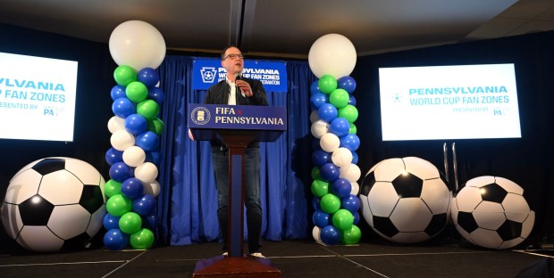 Pennsylvania Gov. Josh Shapiro speaks during a press conference announcing Pennsylvania World Cup Fan Zones in Pittsburgh, Reading and Scranton on Thursday, March 26, 2026, at the DoubleTree by Hilton, 701 Penn St. (BILL UHRICH/READING EAGLE)