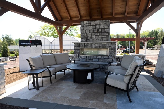 An outdoor fireplace at Spayd's Outdoor Environments, 3225 Pricetown Road, Alsace Township. (BILL UHRICH/READING EAGLE)