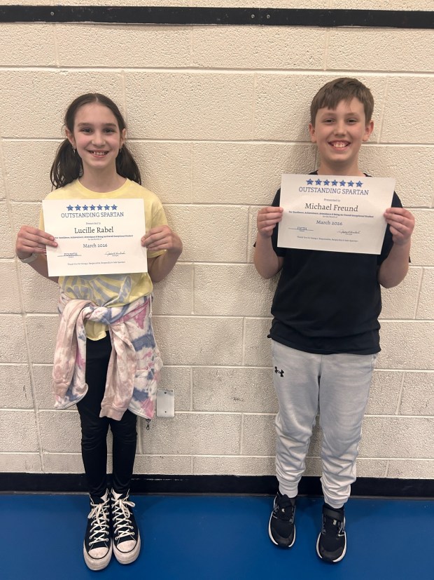 Mid Valley Elementary Center's Outstanding Spartans for March in fourth through fifth grades, from left: Lucille Rabel, fourth grade, and Michael Freund, fifth grade. (Submitted)