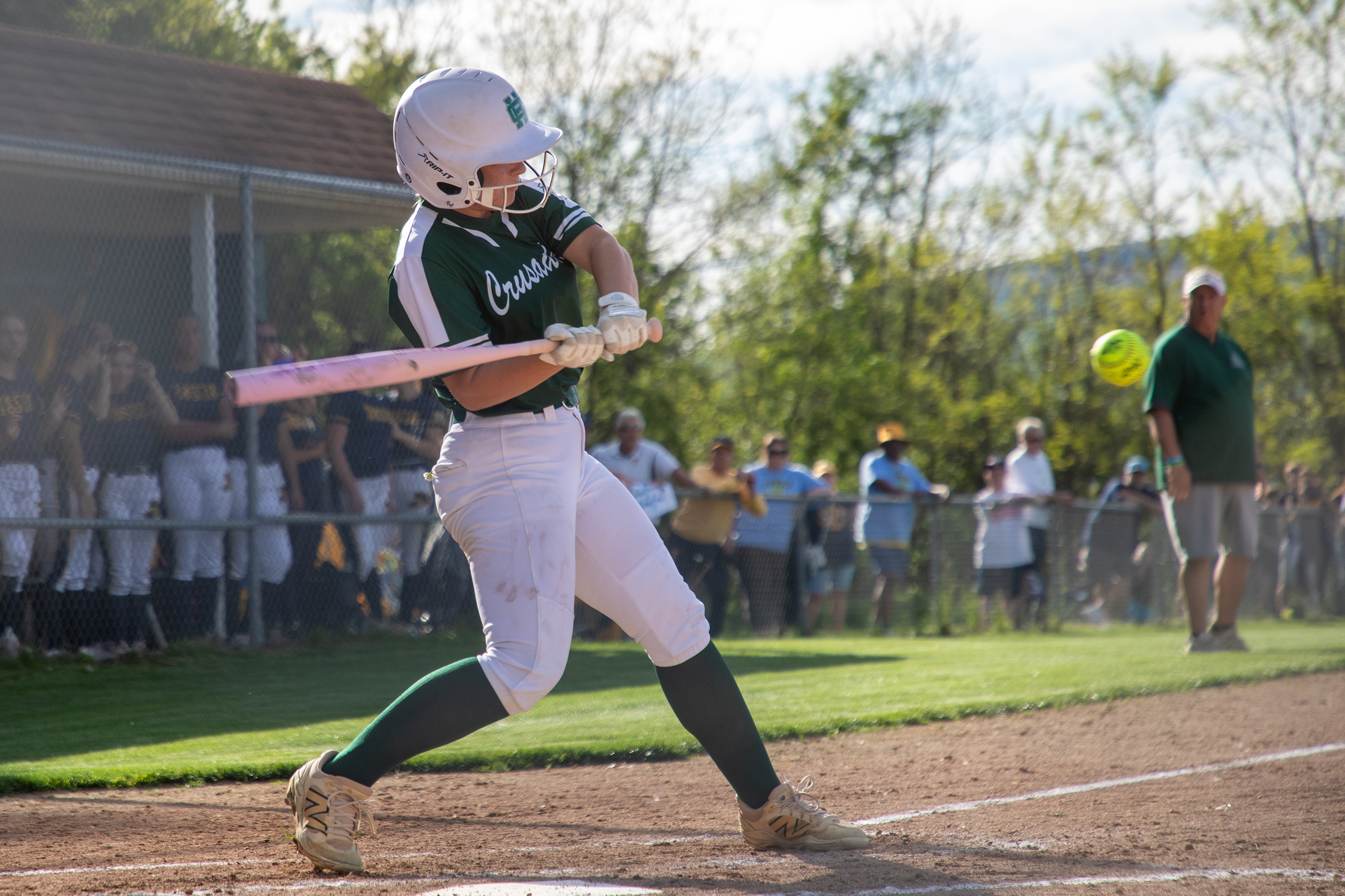 Holy Cross’ McKinley Griffiths bats during the District 2 Class...