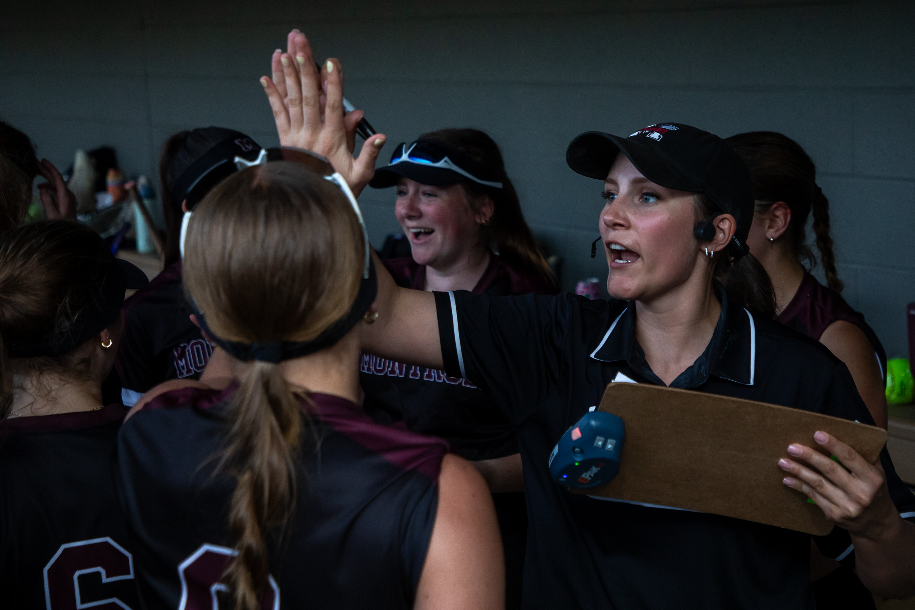 Montrose’s head coach Kay Amorino greets players as they return...