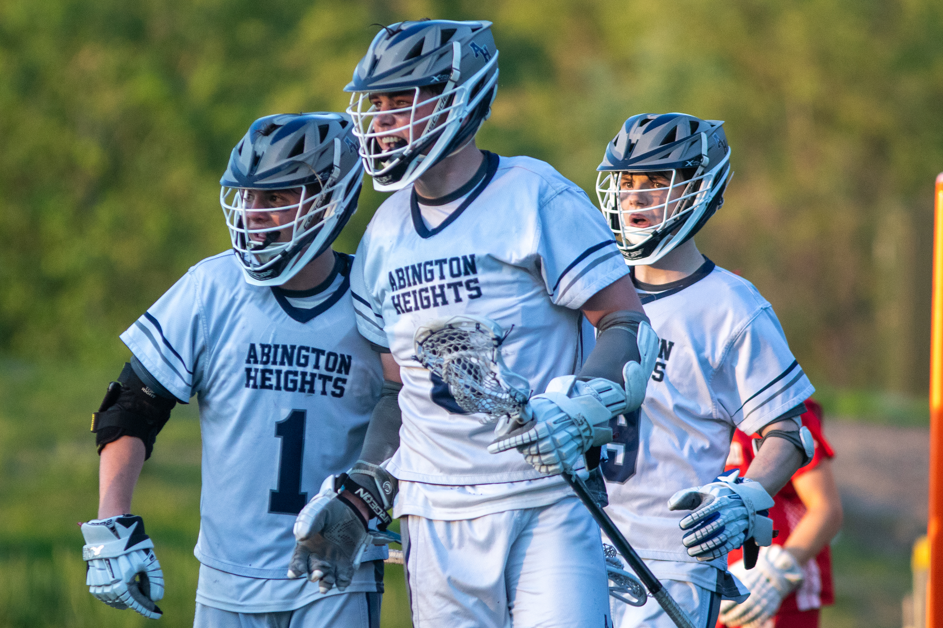 Abington Heights players celebrate after their team scored during the...