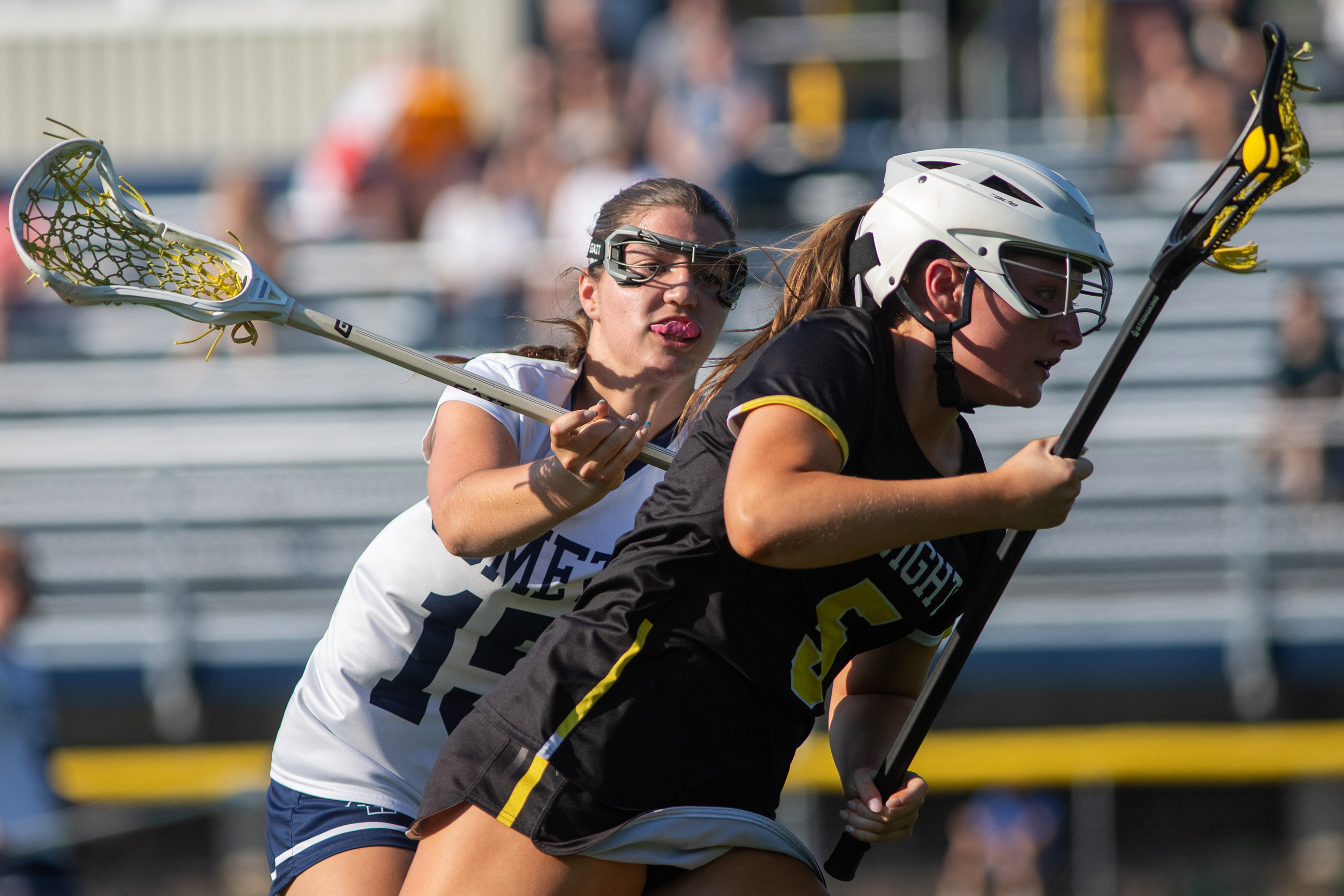 Abington Heights’ Garce Keris follows Lake Lehman’s Finley Norconk during...