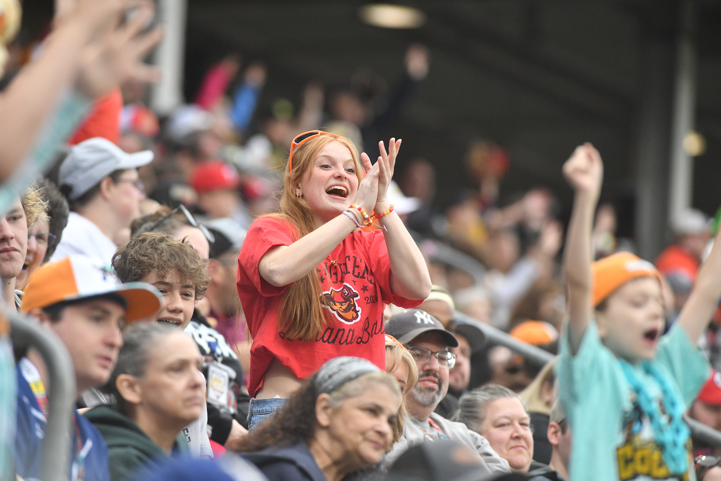 A fan reacts in the stands during the game against...