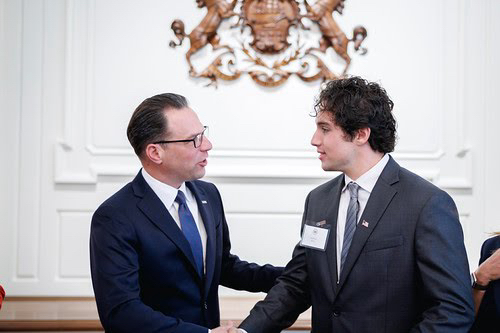Gov. Josh Shapiro congratulate Mid Valley Secondary Center senior Anthony...