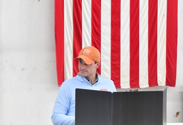 U.S. Rep. Rob Bresnahan looks on after filling out his ballot on Election Day in the Dallas Township Municipal Office Road Department building in Dallas Twp. Tuesday, May 19, 2026. (SEAN MCKEAG / STAFF PHOTOGRAPHER)